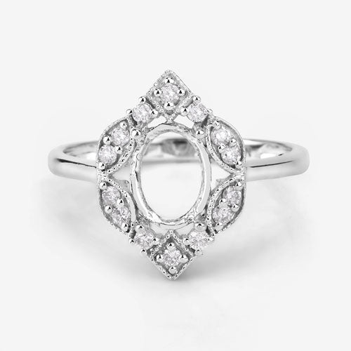 0.20 Carat Genuine White Diamond 14K White Gold Semi Mount Ring - holds 8x6mm Oval Gemstone on sale at MyriadMart