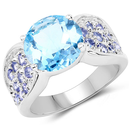 4.77 Carat Genuine Blue Topaz and Tanzanite .925 Sterling Silver Ring on sale at MyriadMart