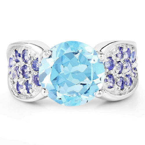 4.77 Carat Genuine Blue Topaz and Tanzanite .925 Sterling Silver Ring on sale at MyriadMart
