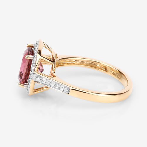 2.71 Carat Genuine Royal Pink Tourmaline and White Diamond 14K Yellow Gold Ring on sale at MyriadMart