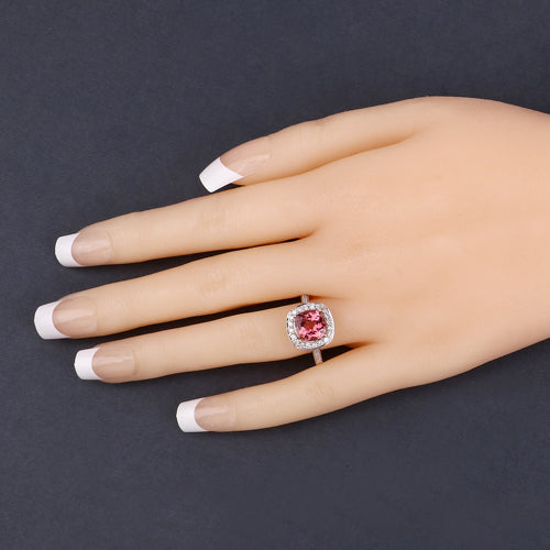 2.71 Carat Genuine Royal Pink Tourmaline and White Diamond 14K Yellow Gold Ring on sale at MyriadMart