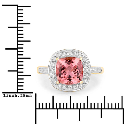 2.71 Carat Genuine Royal Pink Tourmaline and White Diamond 14K Yellow Gold Ring on sale at MyriadMart