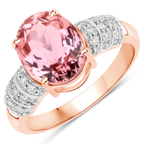 3.11 Carat Genuine Pink Tourmaline and White Diamond 14K Rose Gold Ring on sale at MyriadMart