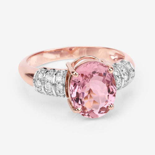 3.11 Carat Genuine Pink Tourmaline and White Diamond 14K Rose Gold Ring on sale at MyriadMart