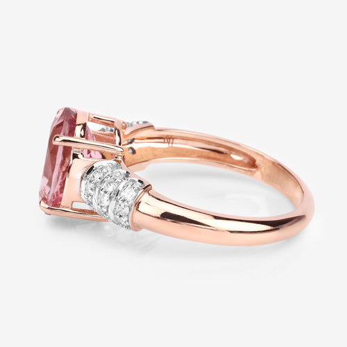 3.11 Carat Genuine Pink Tourmaline and White Diamond 14K Rose Gold Ring on sale at MyriadMart