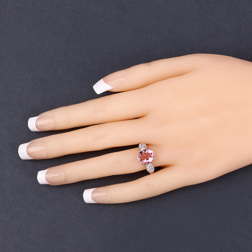 3.11 Carat Genuine Pink Tourmaline and White Diamond 14K Rose Gold Ring on sale at MyriadMart