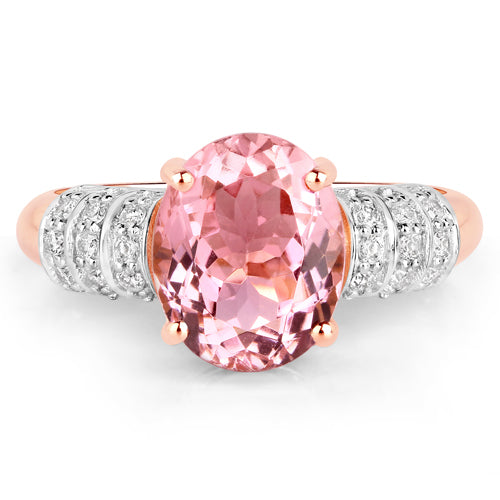 3.11 Carat Genuine Pink Tourmaline and White Diamond 14K Rose Gold Ring on sale at MyriadMart