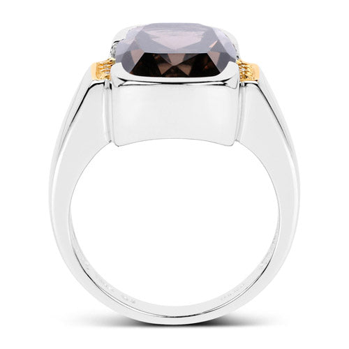 Two Tone Plated 5.51 Carat Genuine Smoky Quartz and White Topaz .925 Sterling Silver Ring on sale at MyriadMart