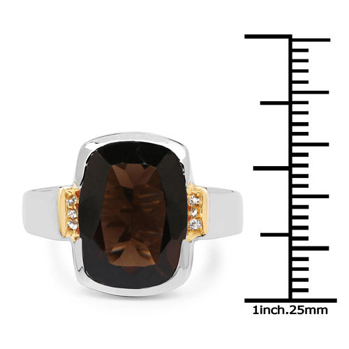 Two Tone Plated 5.51 Carat Genuine Smoky Quartz and White Topaz .925 Sterling Silver Ring on sale at MyriadMart