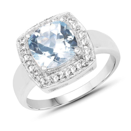 2.46 Carat Genuine Blue Topaz and White Topaz .925 Sterling Silver Ring on sale at MyriadMart