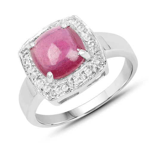 3.31 Carat Glass Filled Ruby and White Topaz .925 Sterling Silver Ring on sale at MyriadMart