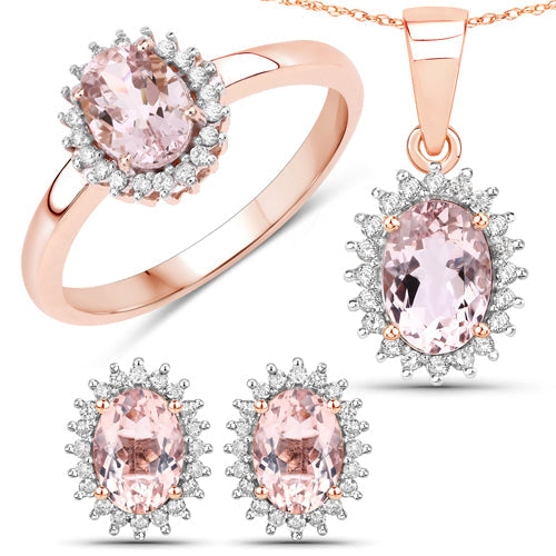 1.61 Carat Genuine Morganite and White Diamond 14K Rose Gold Earrings on sale at MyriadMart