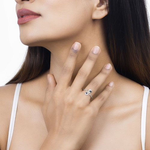 0.34 Carat Genuine Blue Sapphire and White Diamond 14K White Gold Ring on sale at MyriadMart