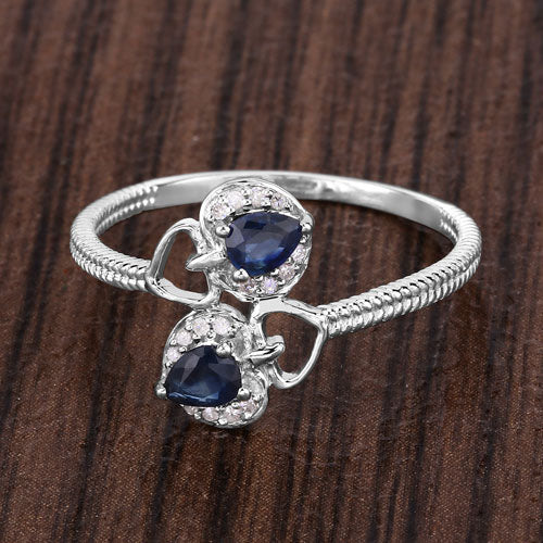 0.34 Carat Genuine Blue Sapphire and White Diamond 14K White Gold Ring on sale at MyriadMart