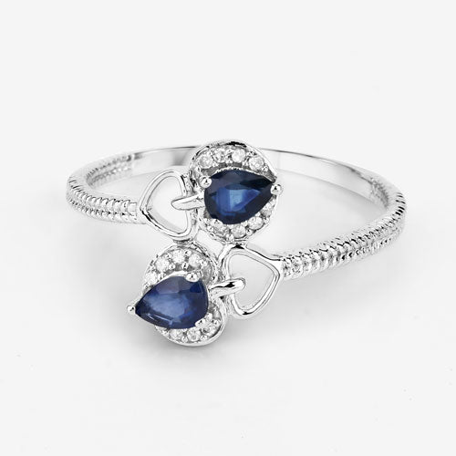 0.34 Carat Genuine Blue Sapphire and White Diamond 14K White Gold Ring on sale at MyriadMart