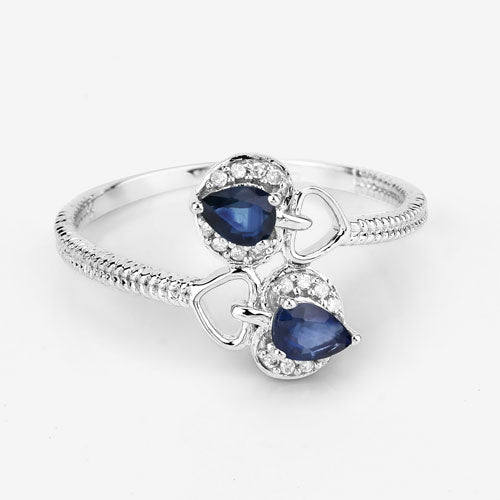 0.34 Carat Genuine Blue Sapphire and White Diamond 14K White Gold Ring on sale at MyriadMart