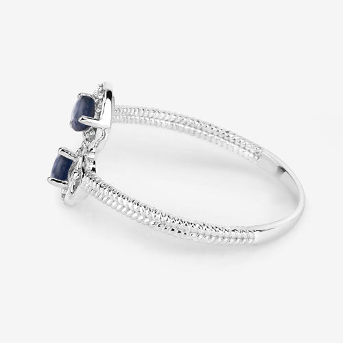 0.34 Carat Genuine Blue Sapphire and White Diamond 14K White Gold Ring on sale at MyriadMart