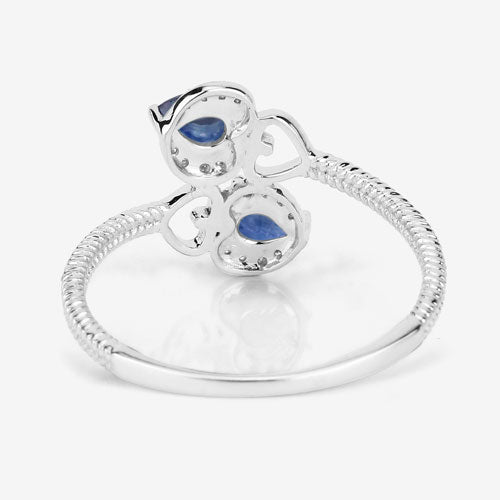0.34 Carat Genuine Blue Sapphire and White Diamond 14K White Gold Ring on sale at MyriadMart