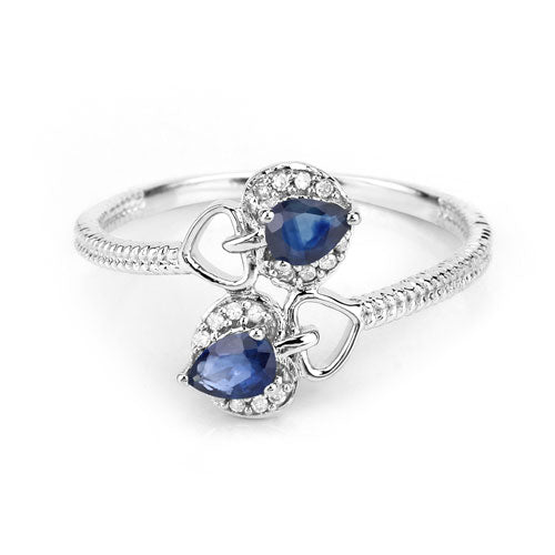 0.34 Carat Genuine Blue Sapphire and White Diamond 14K White Gold Ring on sale at MyriadMart