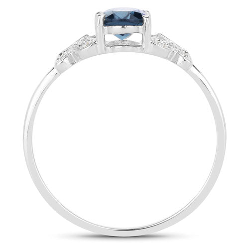 0.93 Carat Genuine London Blue Topaz and White Diamond 14K White Gold Ring on sale at MyriadMart