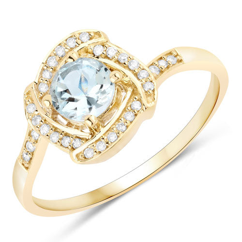 0.46 Carat Genuine Aquamarine and White Diamond 14K Yellow Gold Ring on sale at MyriadMart