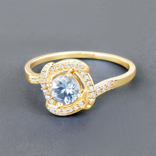 0.46 Carat Genuine Aquamarine and White Diamond 14K Yellow Gold Ring on sale at MyriadMart