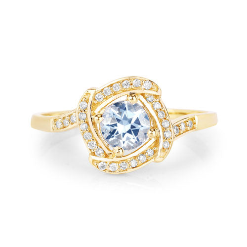 0.46 Carat Genuine Aquamarine and White Diamond 14K Yellow Gold Ring on sale at MyriadMart
