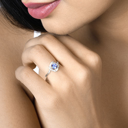 0.55 Carat Genuine Tanzanite and White Diamond 14K White Gold Ring on sale at MyriadMart