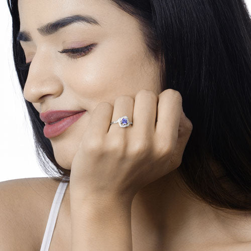 0.55 Carat Genuine Tanzanite and White Diamond 14K White Gold Ring on sale at MyriadMart