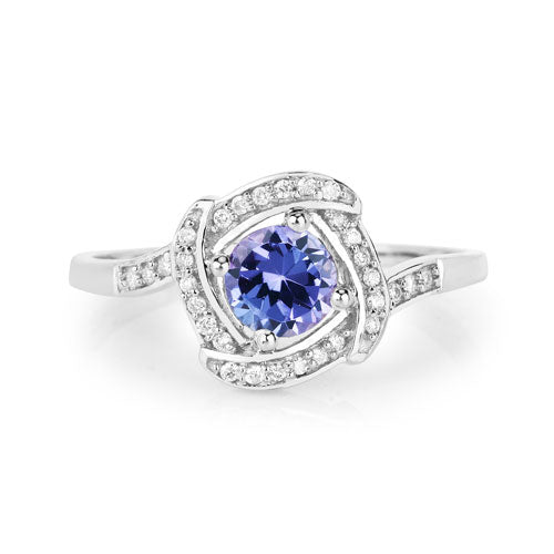 0.55 Carat Genuine Tanzanite and White Diamond 14K White Gold Ring on sale at MyriadMart