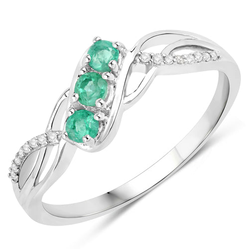 0.28 Carat Genuine Zambian Emerald and White Diamond 14K White Gold Ring on sale at MyriadMart