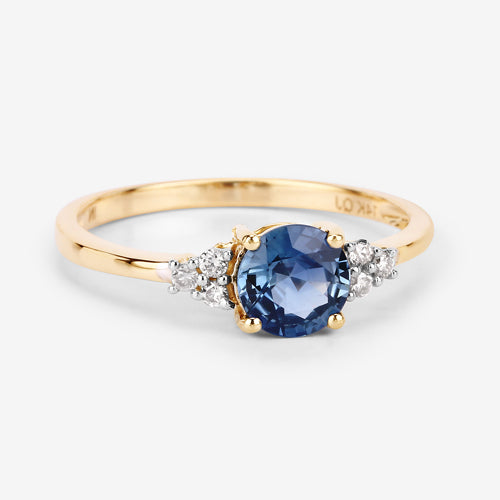 1.08 Carat Genuine Blue Sapphire and White Diamond 14K Yellow Gold Ring on sale at MyriadMart
