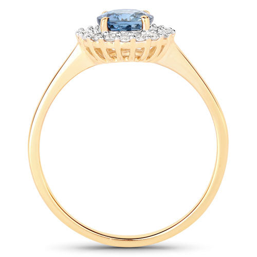 1.03 Carat Genuine Blue Sapphire and White Diamond 14K Yellow Gold Ring on sale at MyriadMart