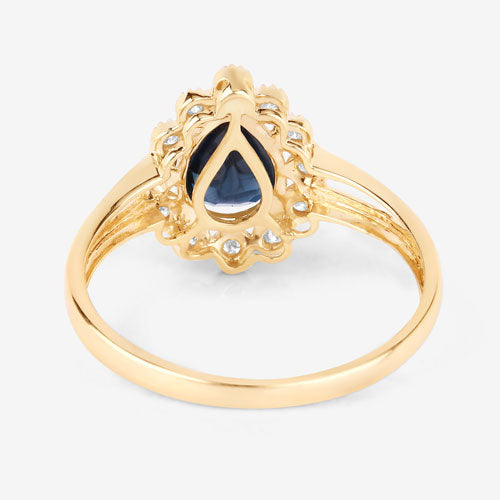 1.46 Carat Genuine Blue Sapphire and White Diamond 10K Yellow Gold Ring on sale at MyriadMart