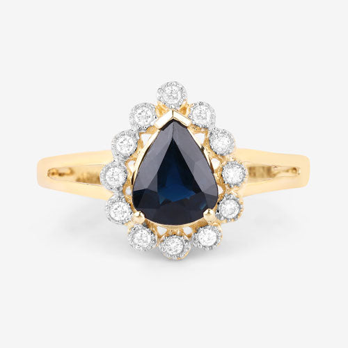 1.46 Carat Genuine Blue Sapphire and White Diamond 10K Yellow Gold Ring on sale at MyriadMart