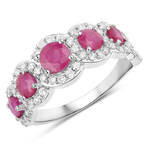 1.99 Carat Genuine Ruby and White Diamond 14K White Gold Ring on sale at MyriadMart