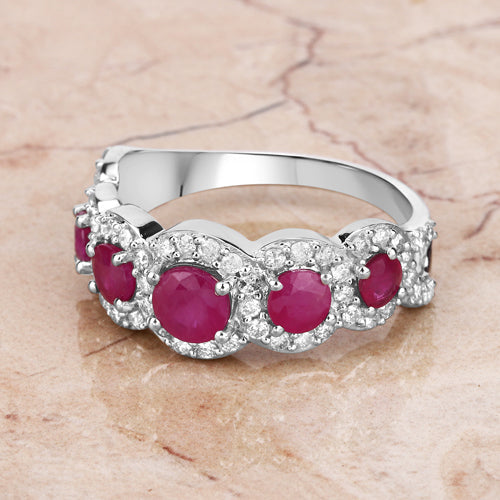 1.99 Carat Genuine Ruby and White Diamond 14K White Gold Ring on sale at MyriadMart