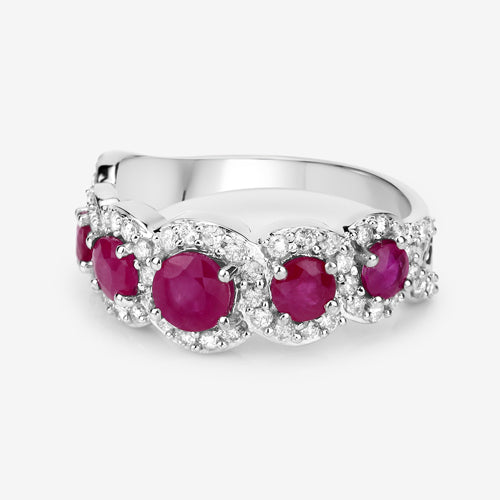 1.99 Carat Genuine Ruby and White Diamond 14K White Gold Ring on sale at MyriadMart