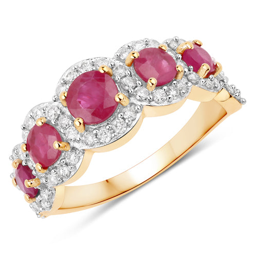 1.99 Carat Genuine Ruby and White Diamond 14K Yellow Gold Ring on sale at MyriadMart