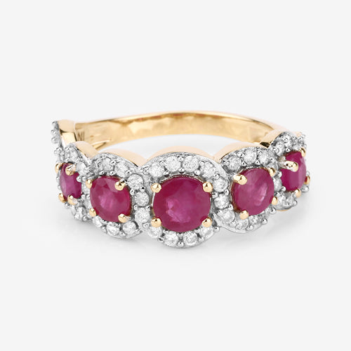 1.99 Carat Genuine Ruby and White Diamond 14K Yellow Gold Ring on sale at MyriadMart