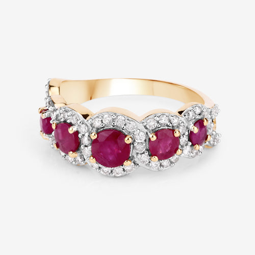 1.99 Carat Genuine Ruby and White Diamond 14K Yellow Gold Ring on sale at MyriadMart