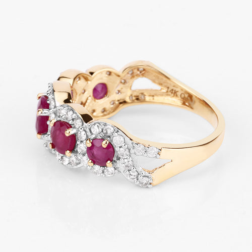 1.99 Carat Genuine Ruby and White Diamond 14K Yellow Gold Ring on sale at MyriadMart