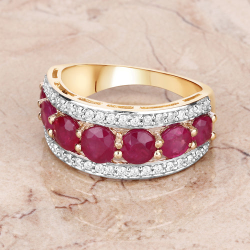 3.24 Carat Genuine Ruby and White Diamond 14K Yellow Gold Ring on sale at MyriadMart