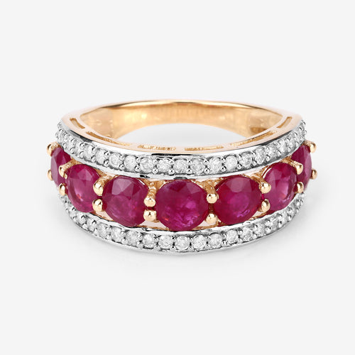 3.24 Carat Genuine Ruby and White Diamond 14K Yellow Gold Ring on sale at MyriadMart