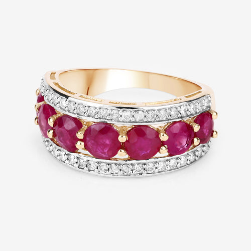 3.24 Carat Genuine Ruby and White Diamond 14K Yellow Gold Ring on sale at MyriadMart