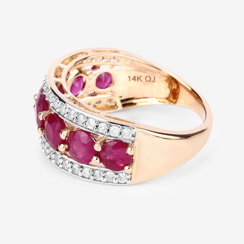 3.24 Carat Genuine Ruby and White Diamond 14K Yellow Gold Ring on sale at MyriadMart