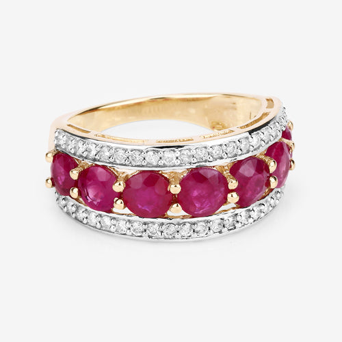 3.24 Carat Genuine Ruby and White Diamond 14K Yellow Gold Ring on sale at MyriadMart