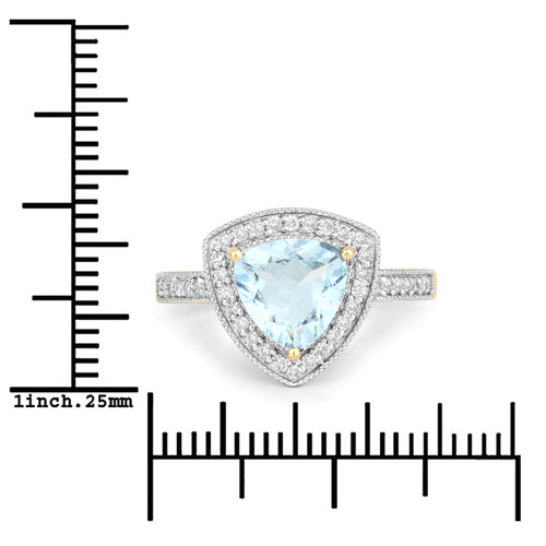 1.58 Carat Genuine Aquamarine and White Diamond 14K Yellow Gold Ring on sale at MyriadMart
