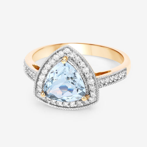 1.58 Carat Genuine Aquamarine and White Diamond 14K Yellow Gold Ring on sale at MyriadMart