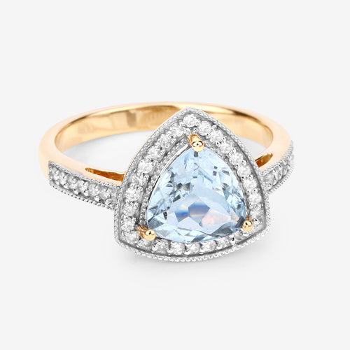 1.58 Carat Genuine Aquamarine and White Diamond 14K Yellow Gold Ring on sale at MyriadMart